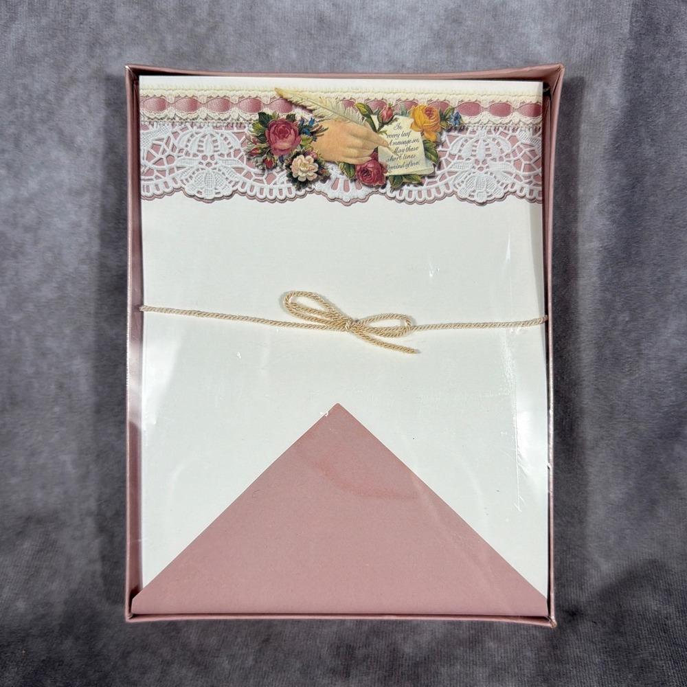 Vtg Victoria's Secret Stationery Set Box Floral Victorian Lace Ribbon 90s Sealed